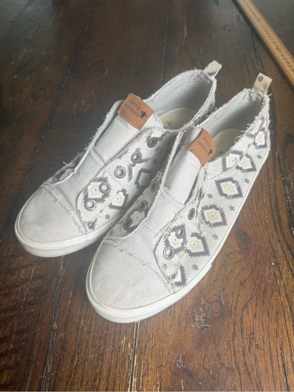 Simply Southern Casual Slip-On Women's Sneakers - Gray Aztec Print 9